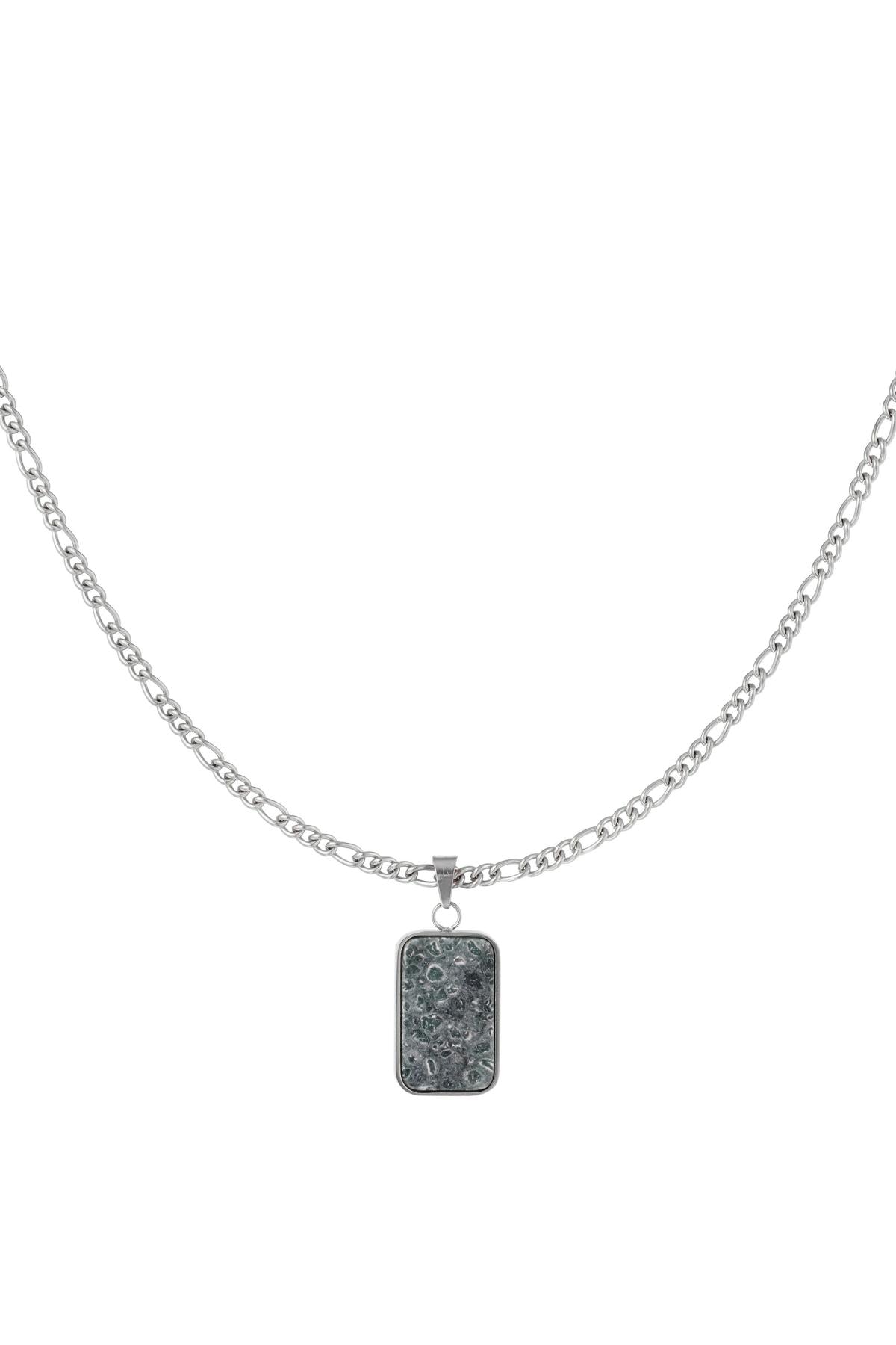 Ketting met marmeren hanger - zilver