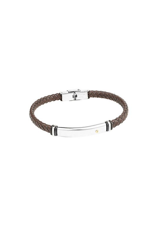 Heren armband gevlochten - zilver/bruin